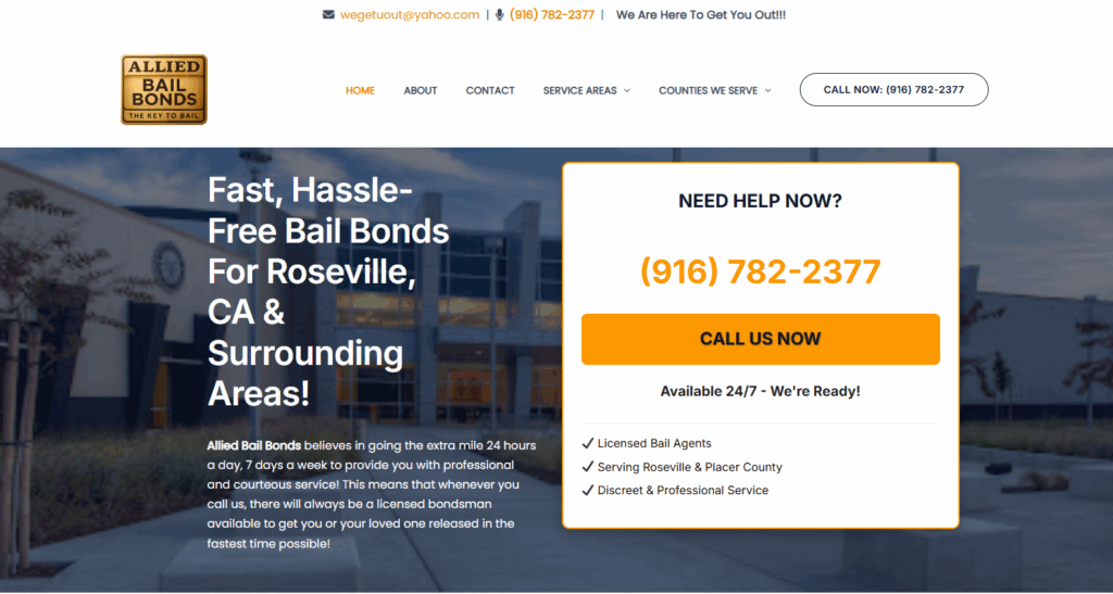 A screenshot of Allied Bail Bonds Home Page